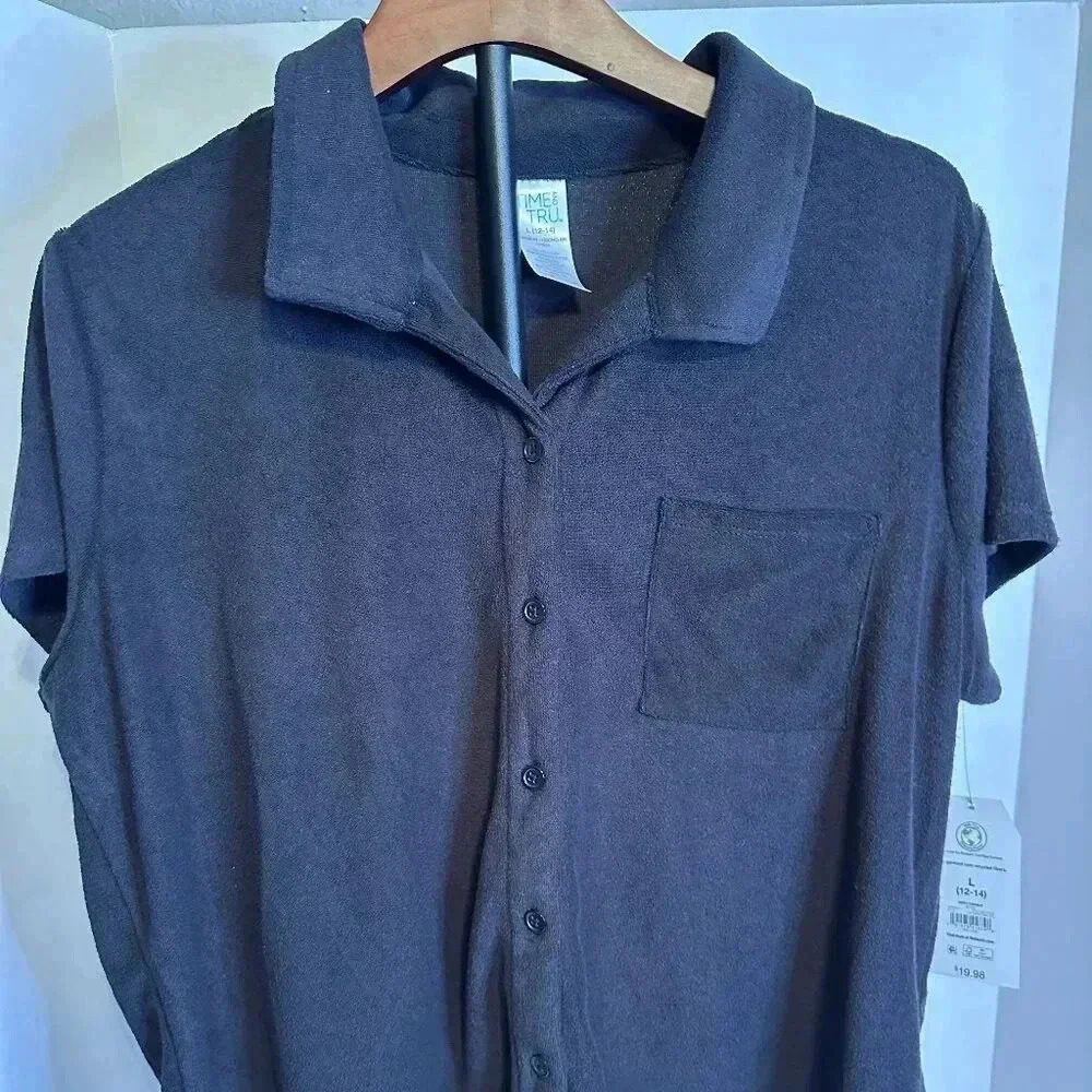 Time and True Button Shirt - Terry Cloth-Size L-Missy Cover-Up